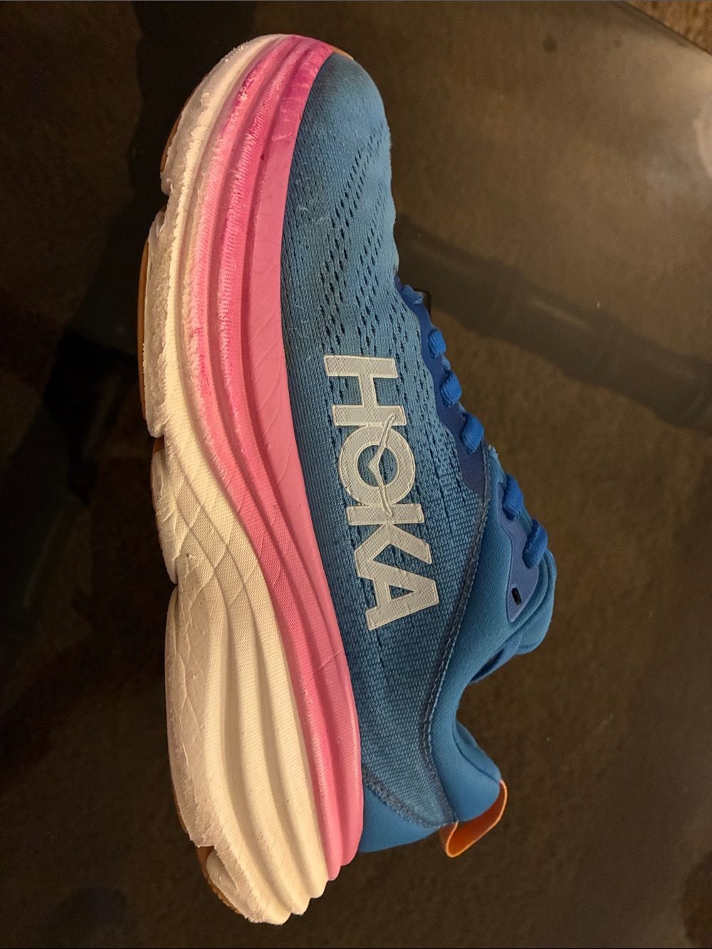 HOKA BONDI 8 in BLUE AND HOT PINK - Size 7 - Picture 7 of 13